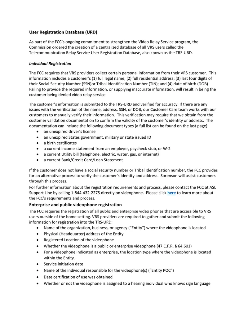 Telecommunication Relay Service User Registration Database Guide