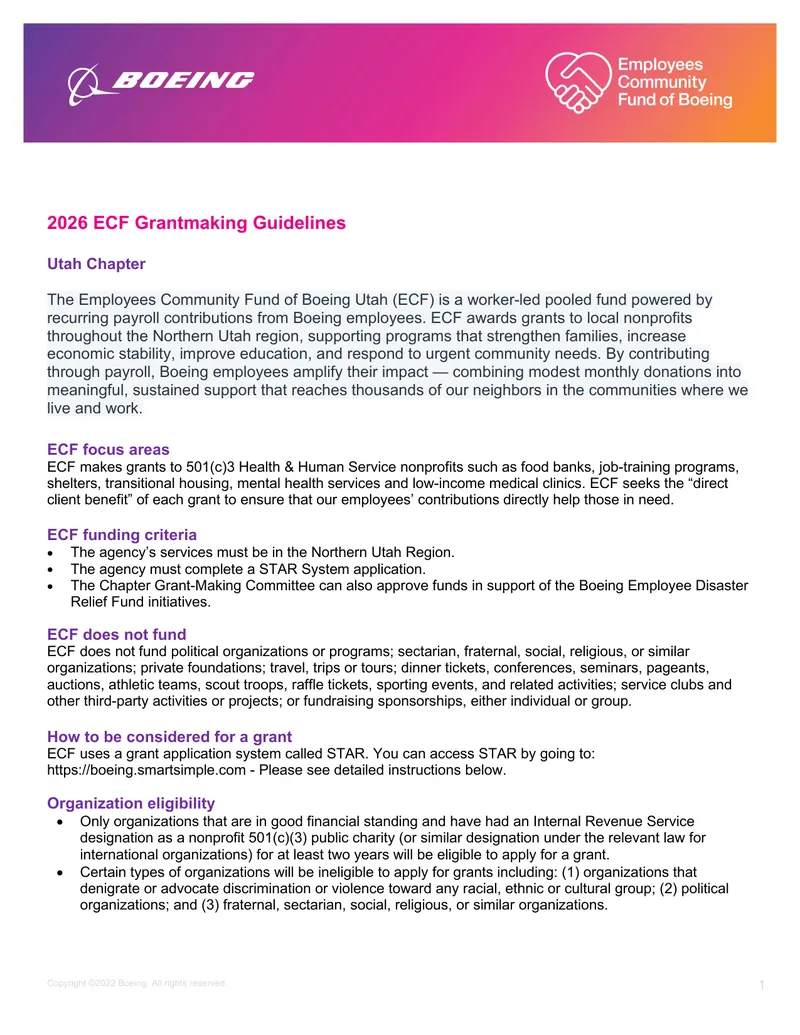 2026 ECF Grantmaking Guidelines for Utah Chapter