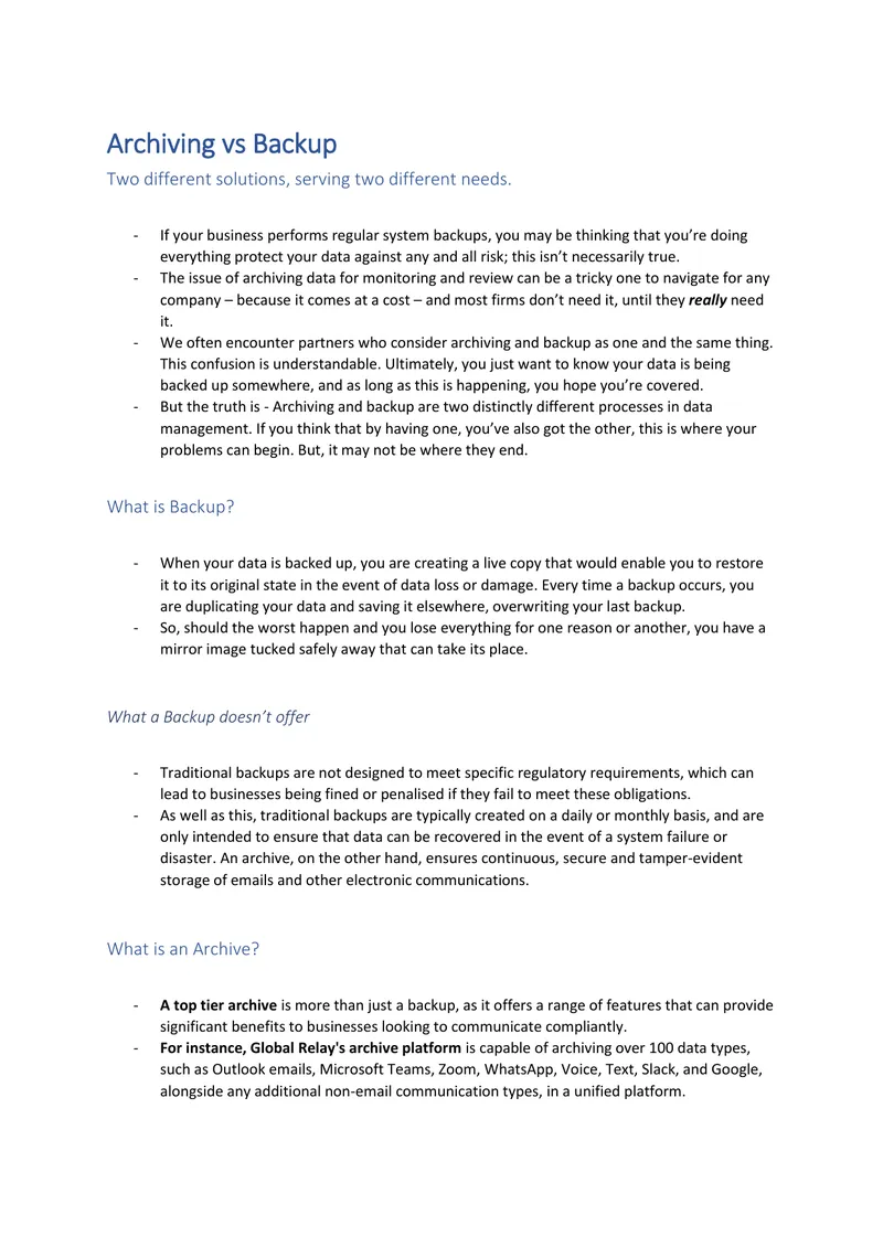 Differences Between Archiving and Backup Solutions