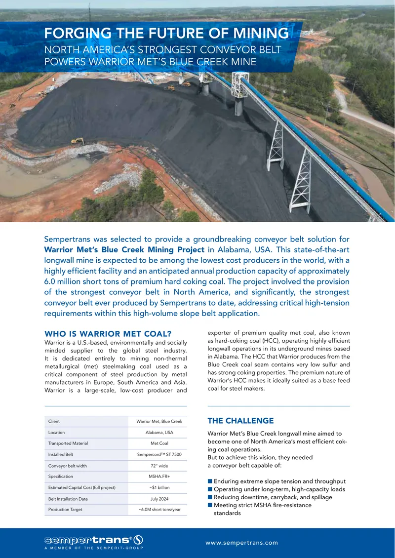 Conveyor Belt Solution for Warrior Met's Blue Creek Mine