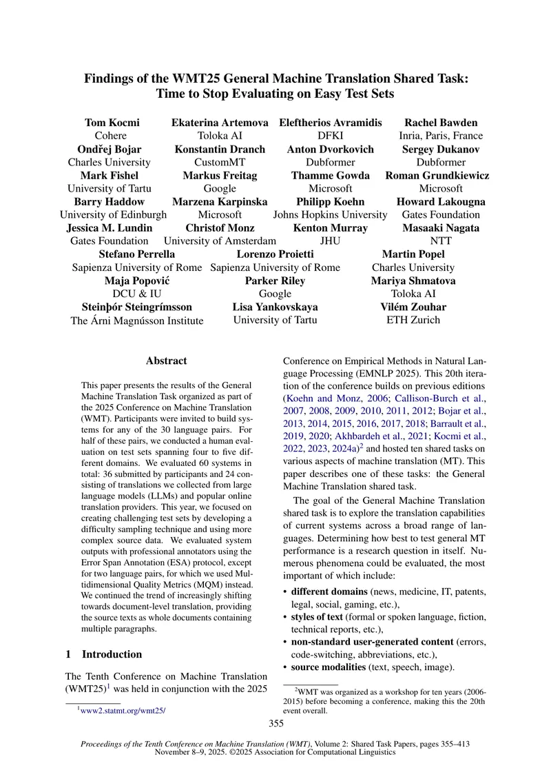 Findings of the WMT25 General Machine Translation Shared Task