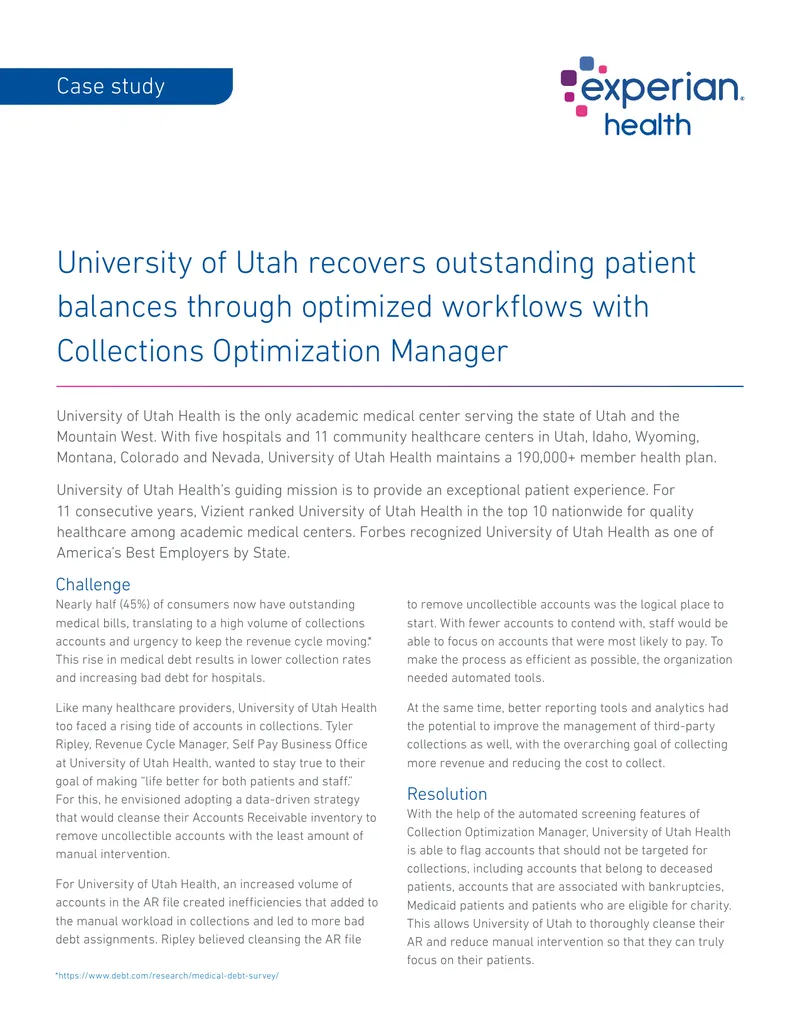 University of Utah Health Collections Optimization Case Study