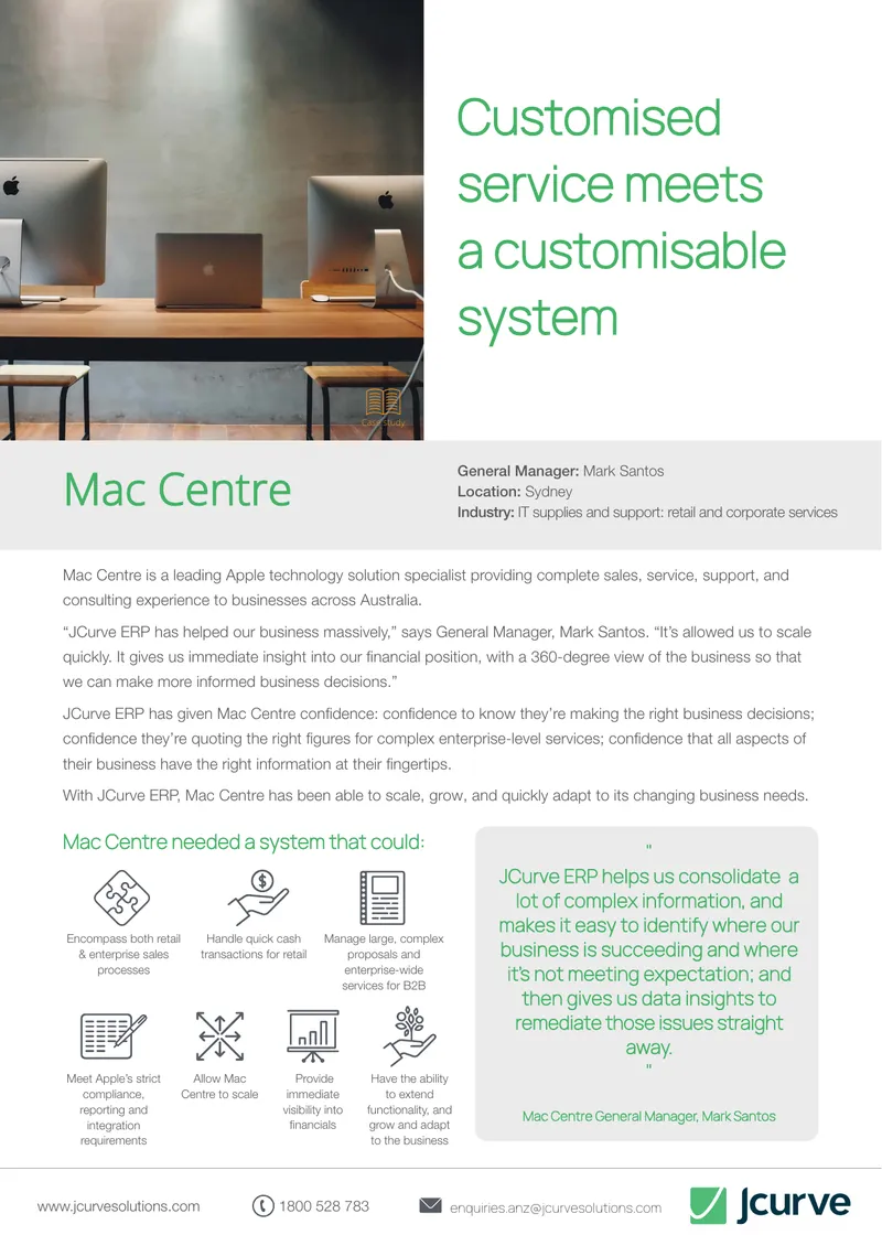 Mac Centre Case Study on JCurve ERP Implementation