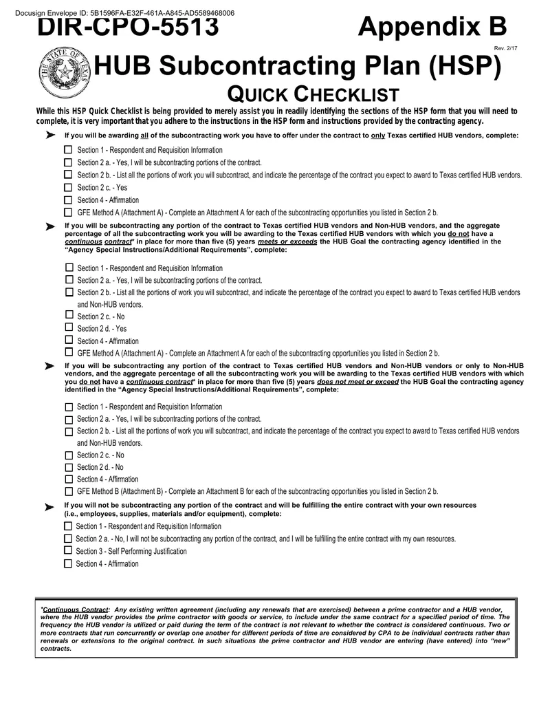 HUB Subcontracting Plan Quick Checklist