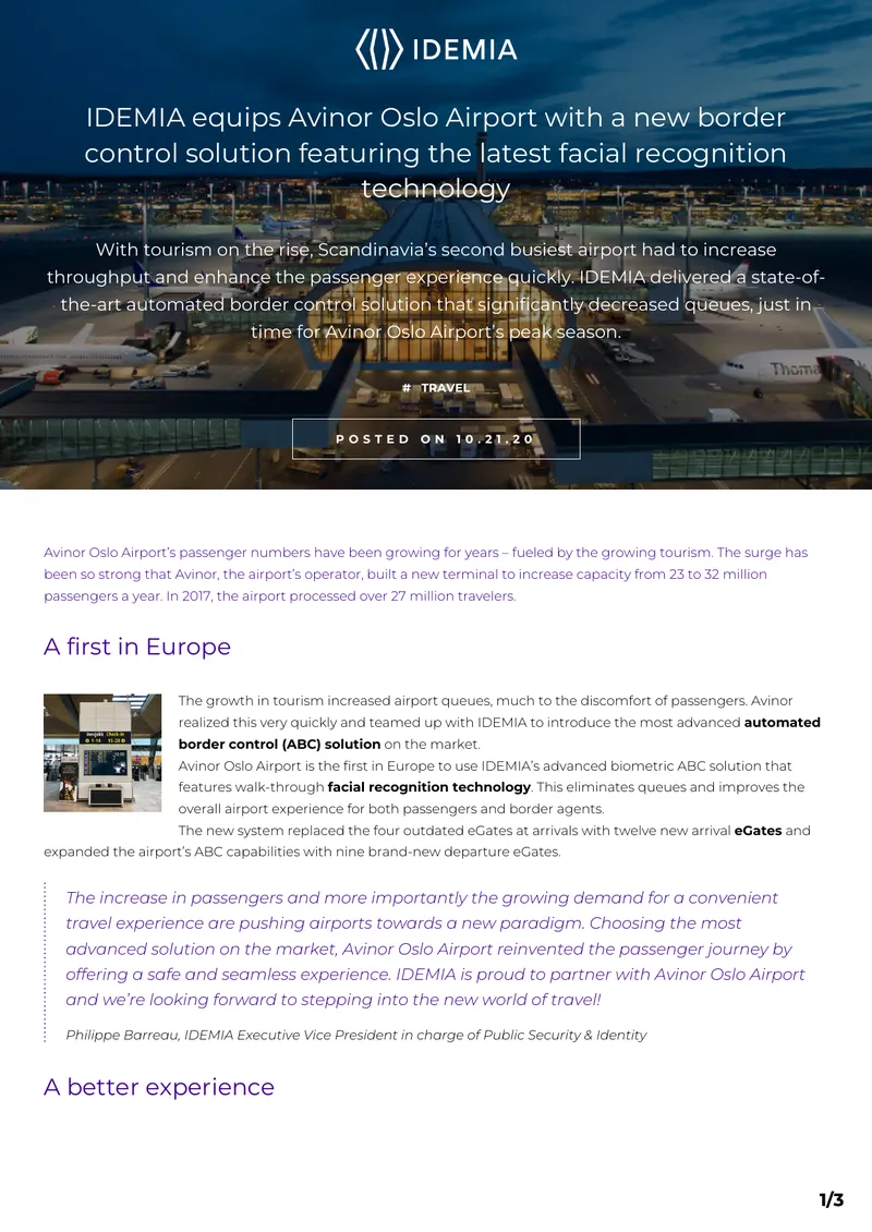 Automated Border Control Solution at Avinor Oslo Airport
