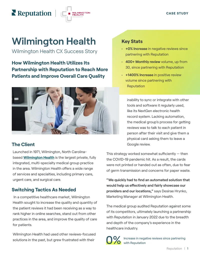 Wilmington Health Partnership with Reputation Case Study