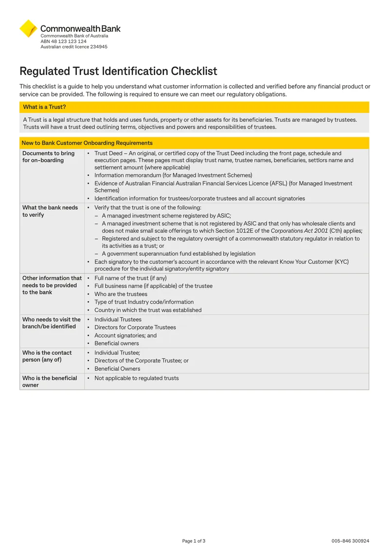 Regulated Trust Identification and Customer Onboarding Guide