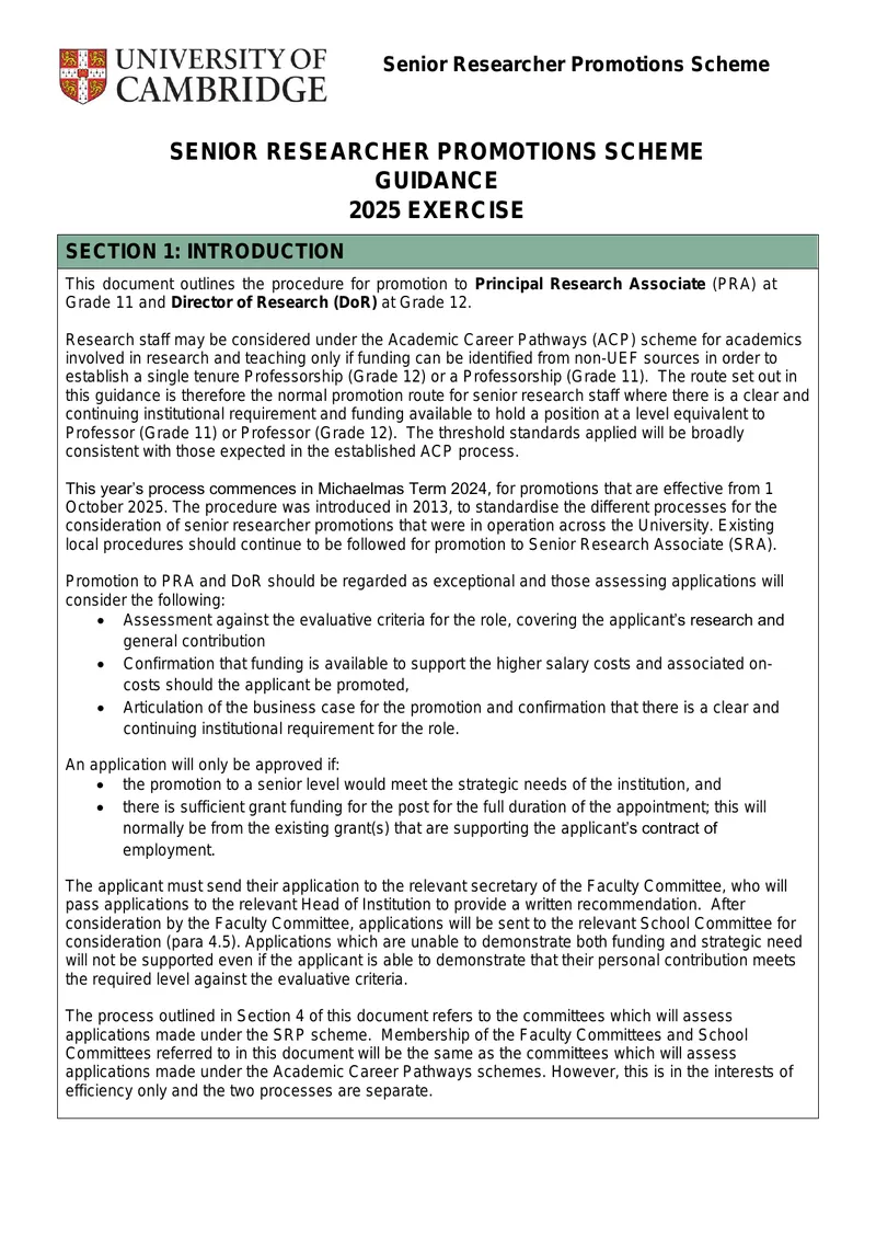 Senior Researcher Promotions Scheme Guidance 2025