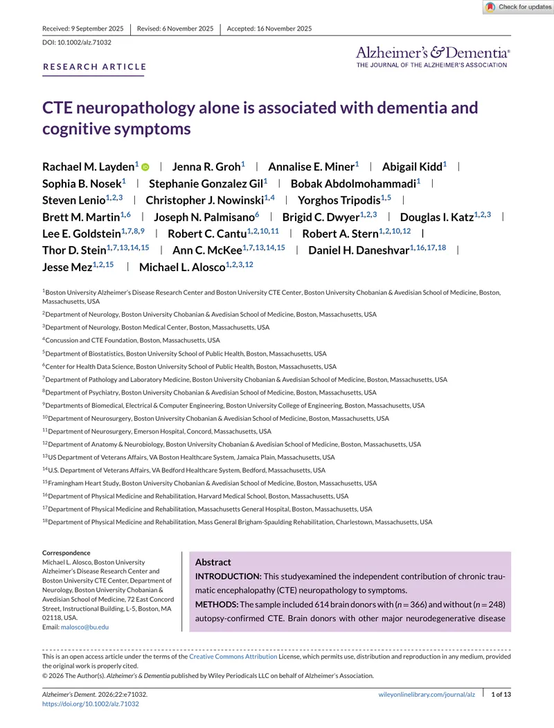CTE Neuropathology and Its Association with Dementia