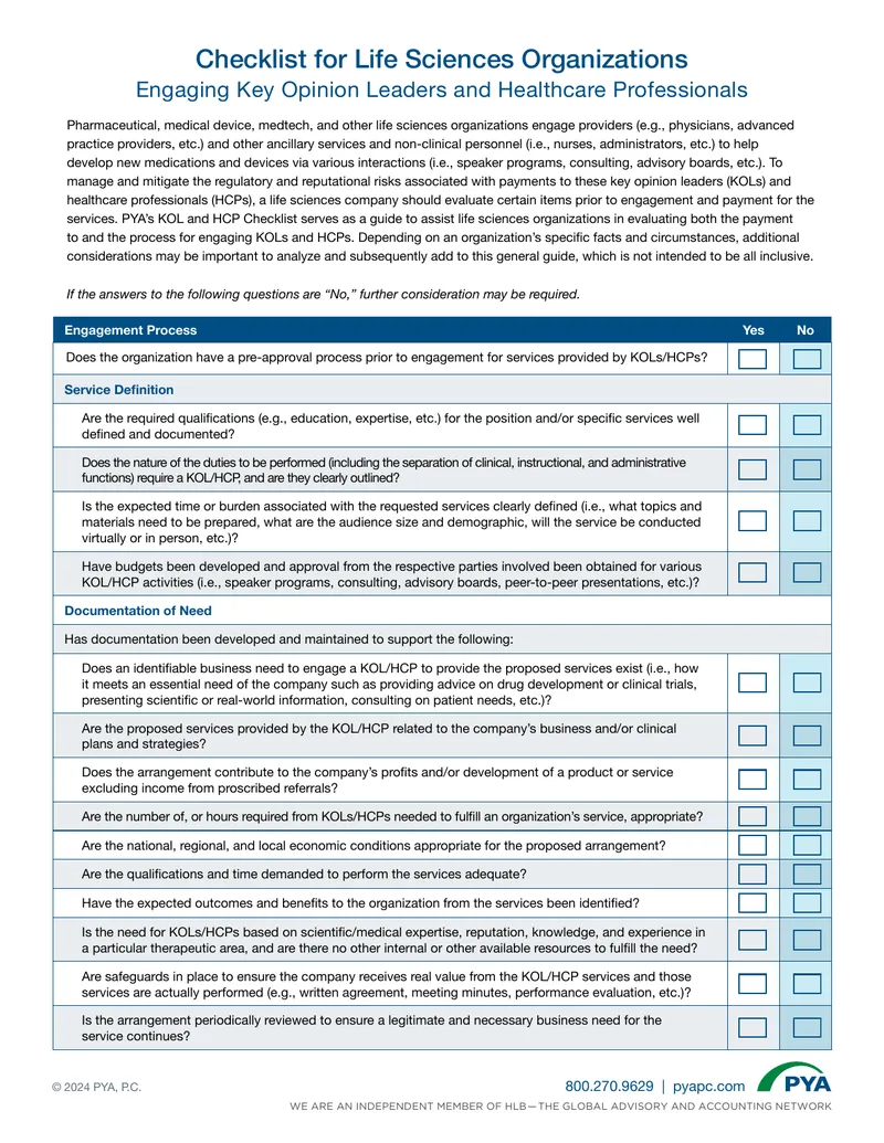 Checklist for Engaging Key Opinion Leaders and Healthcare Professionals