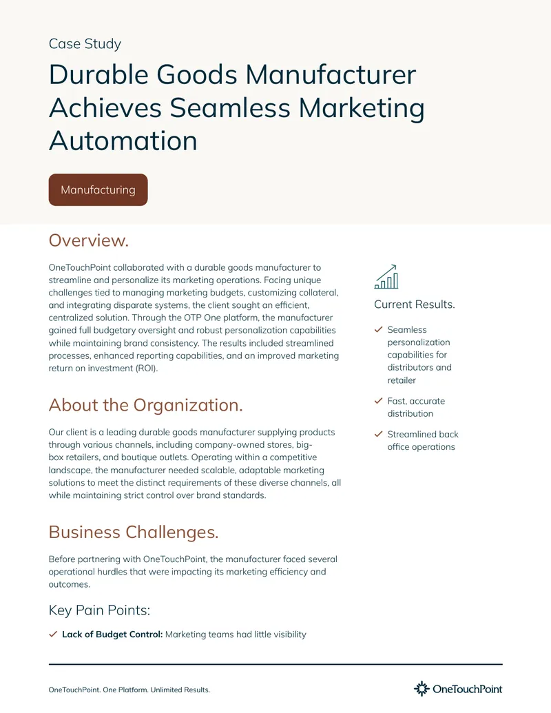 Durable Goods Manufacturer Marketing Automation Case Study