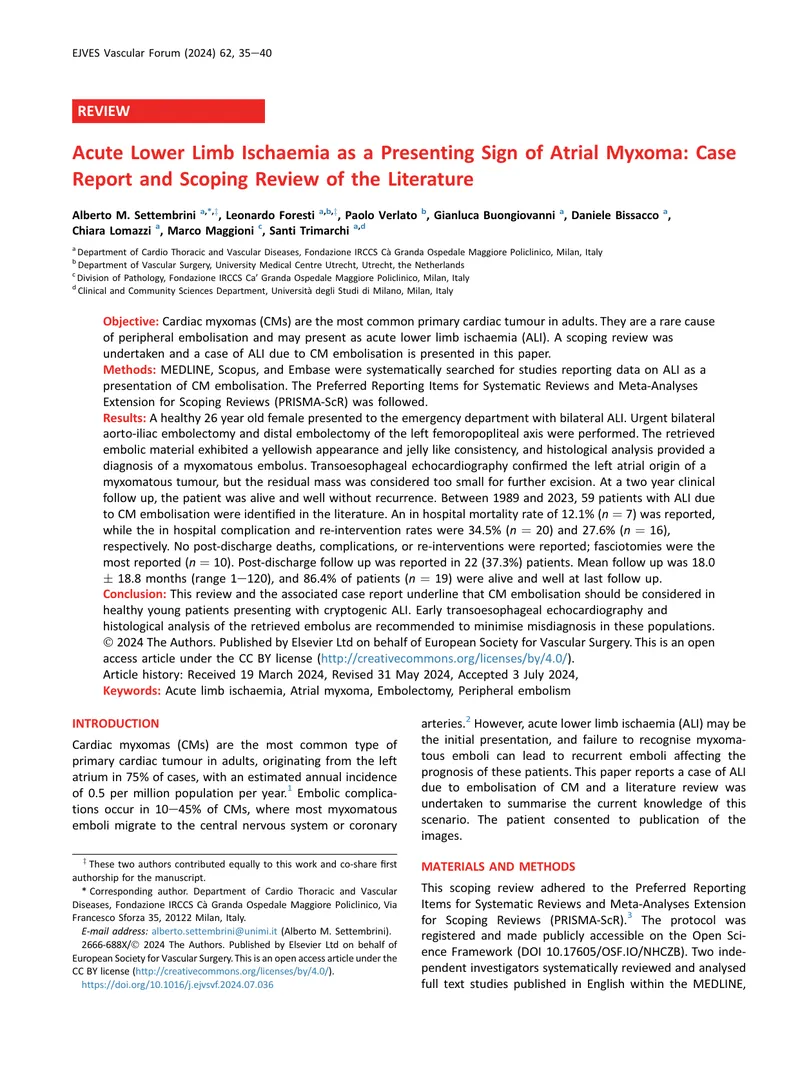 Acute Lower Limb Ischaemia and Atrial Myxoma Case Report