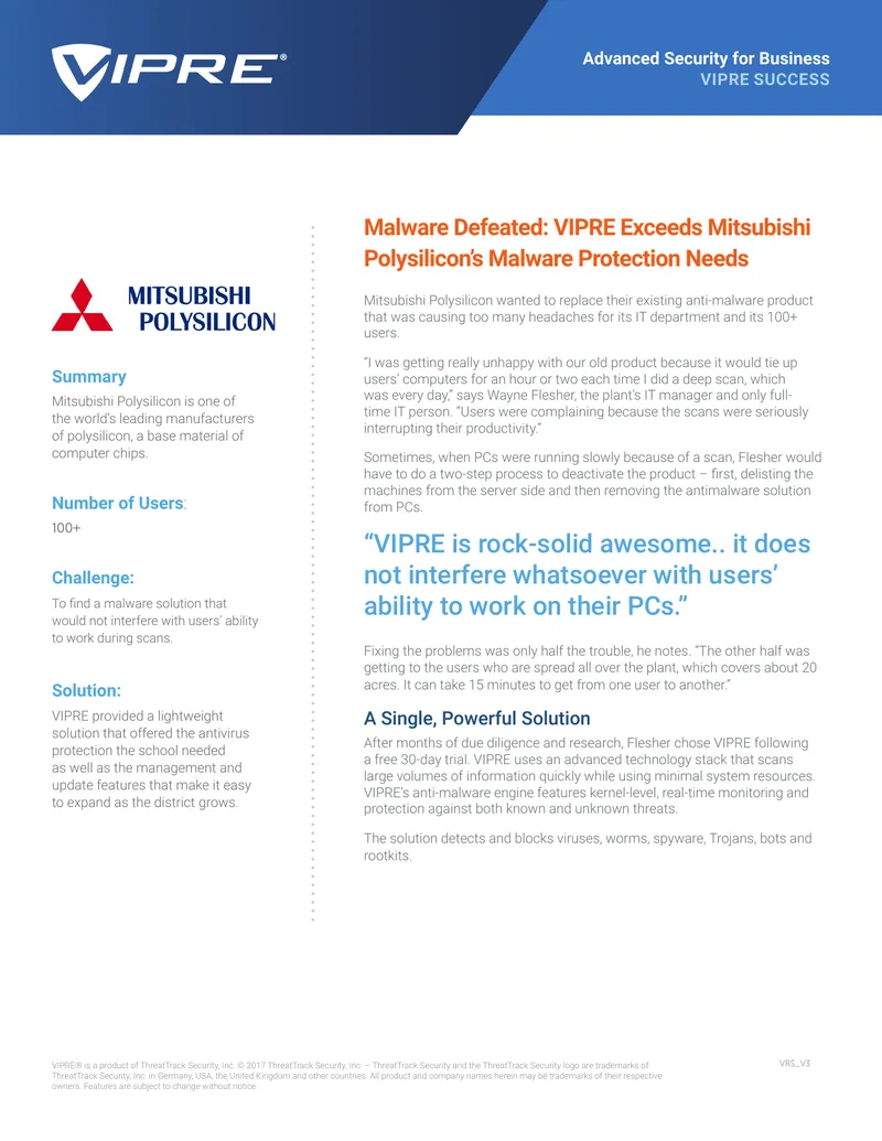 Mitsubishi Polysilicon Malware Protection Case Study