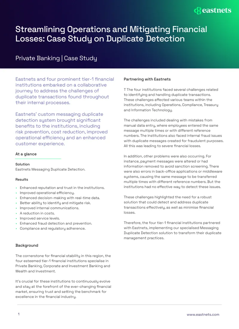 Case Study on Duplicate Detection in Financial Institutions