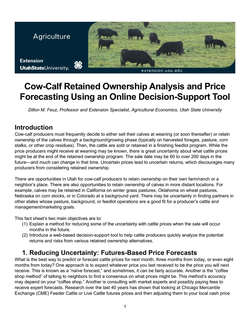 Cow-Calf Retained Ownership Analysis and Price Forecasting