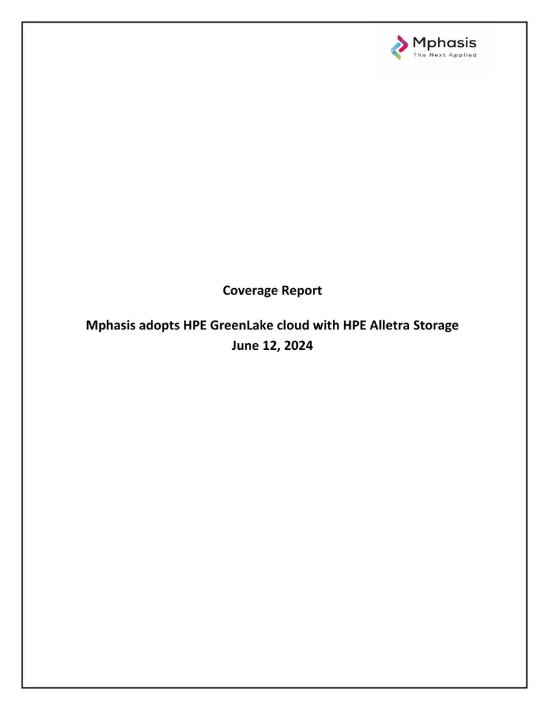 Mphasis Adopts HPE GreenLake Cloud and HPE Alletra Storage