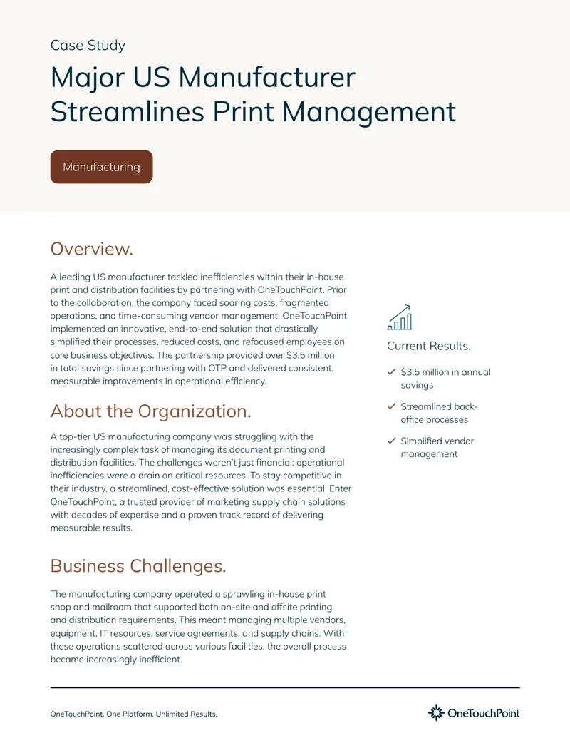 US Manufacturer Print Management Case Study