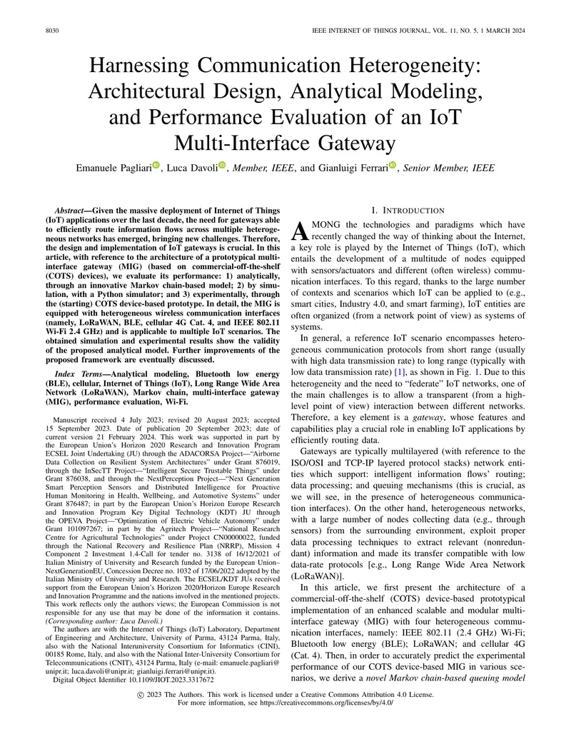 Architectural Design and Performance Evaluation of IoT Multi-Interface Gateway