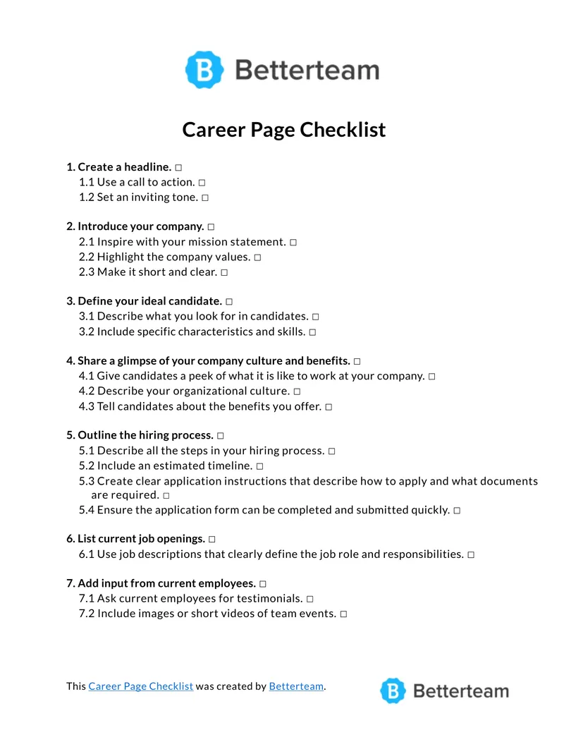 Career Page Development Checklist