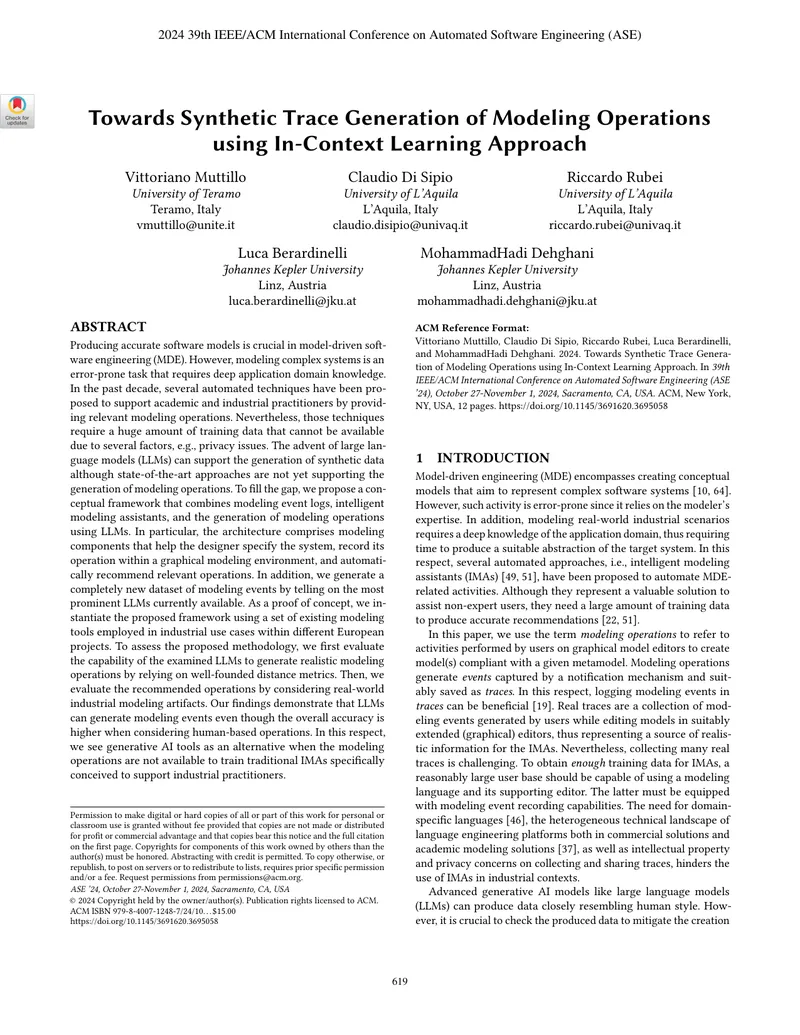 Synthetic Trace Generation for Modeling Operations