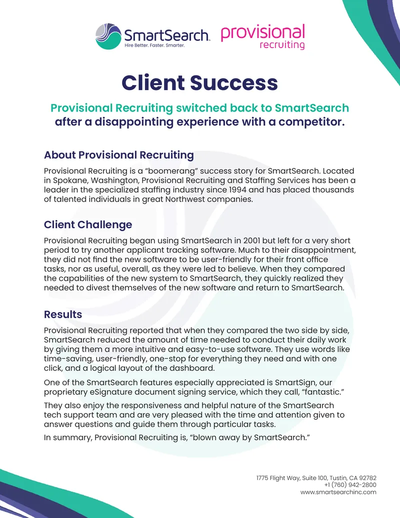 Provisional Recruiting Client Success Story with SmartSearch