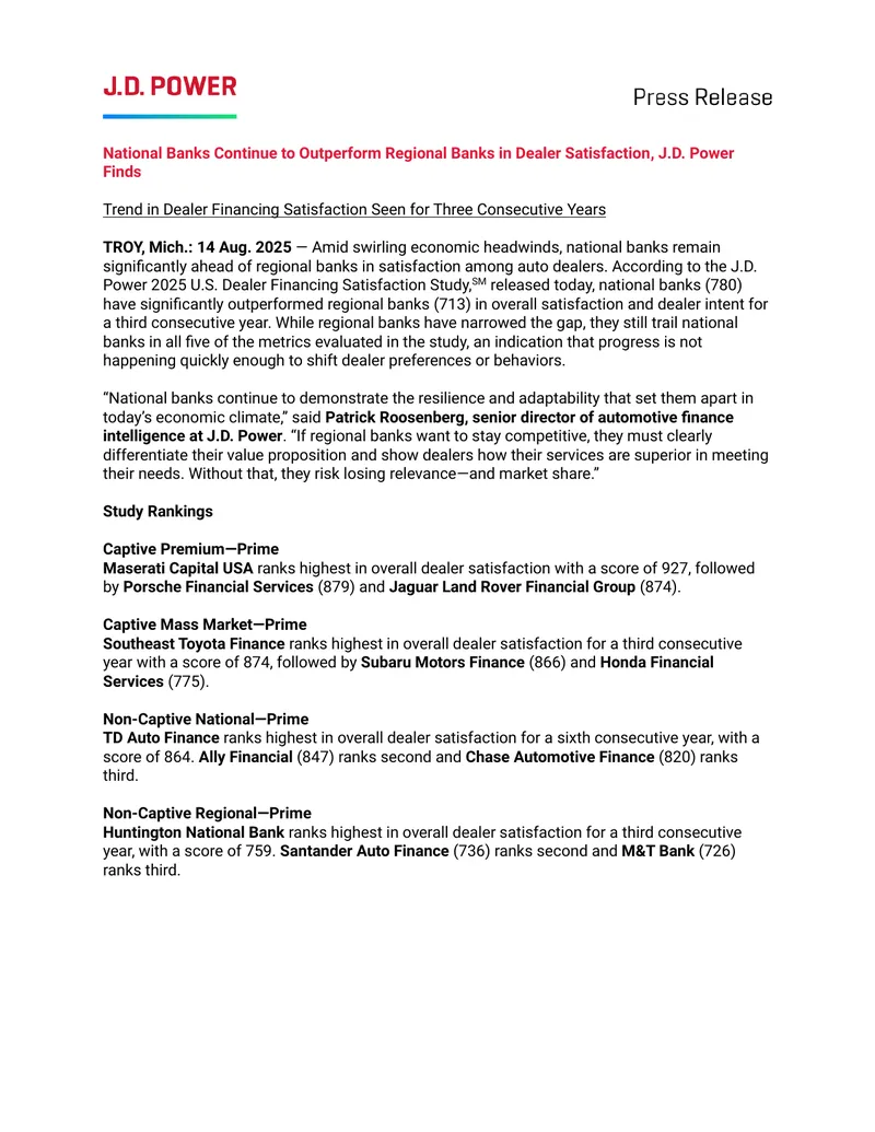 2025 U.S. Dealer Financing Satisfaction Study Results