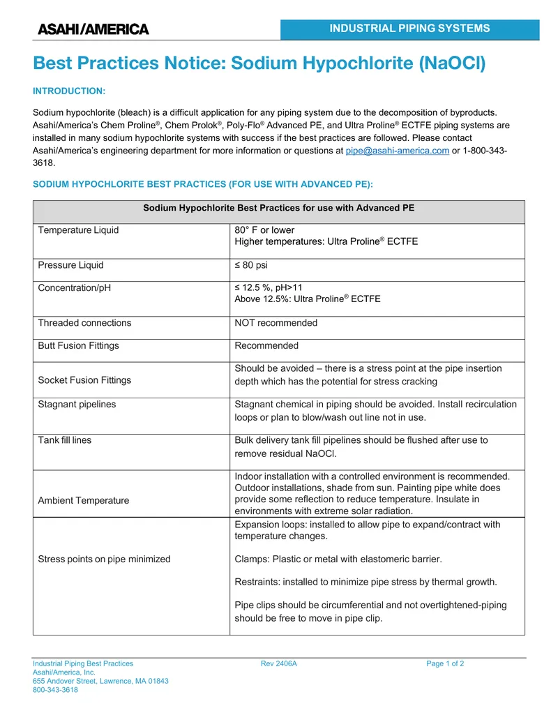 Sodium Hypochlorite Piping Best Practices Guide