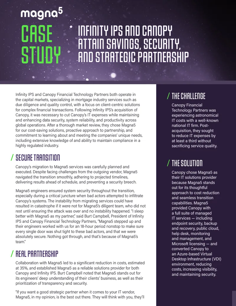 Infinity IPS and Canopy Financial Technology Partnership Case Study