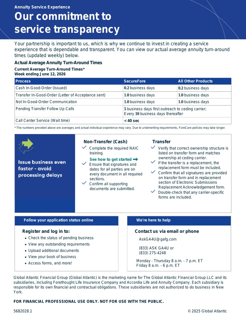 Annuity Service Experience and Turn-Around Times