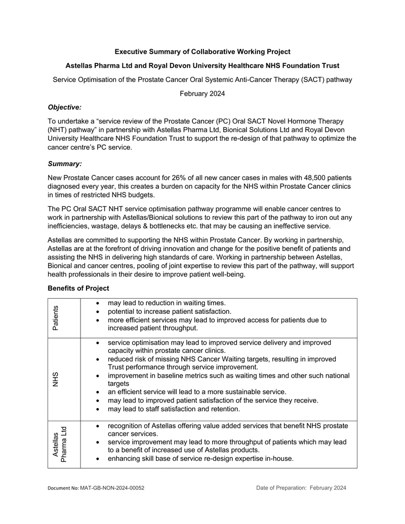 Service Optimization of Prostate Cancer Oral Therapy Pathway