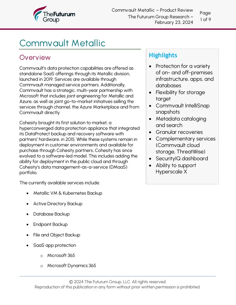 Commvault Metallic Product Review Overview