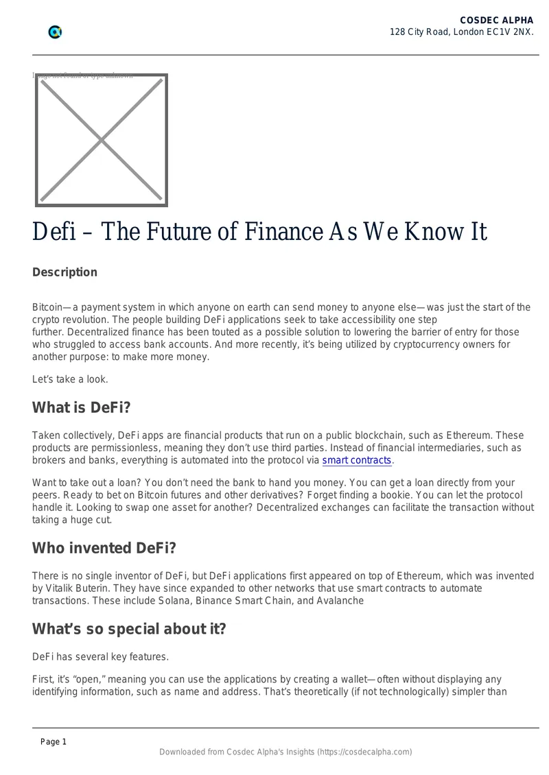 Decentralized Finance Overview and Applications