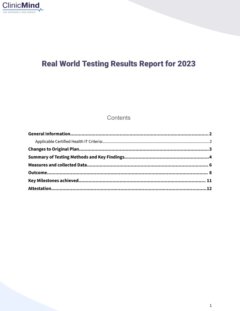 Real World Testing Results Report for 2023
