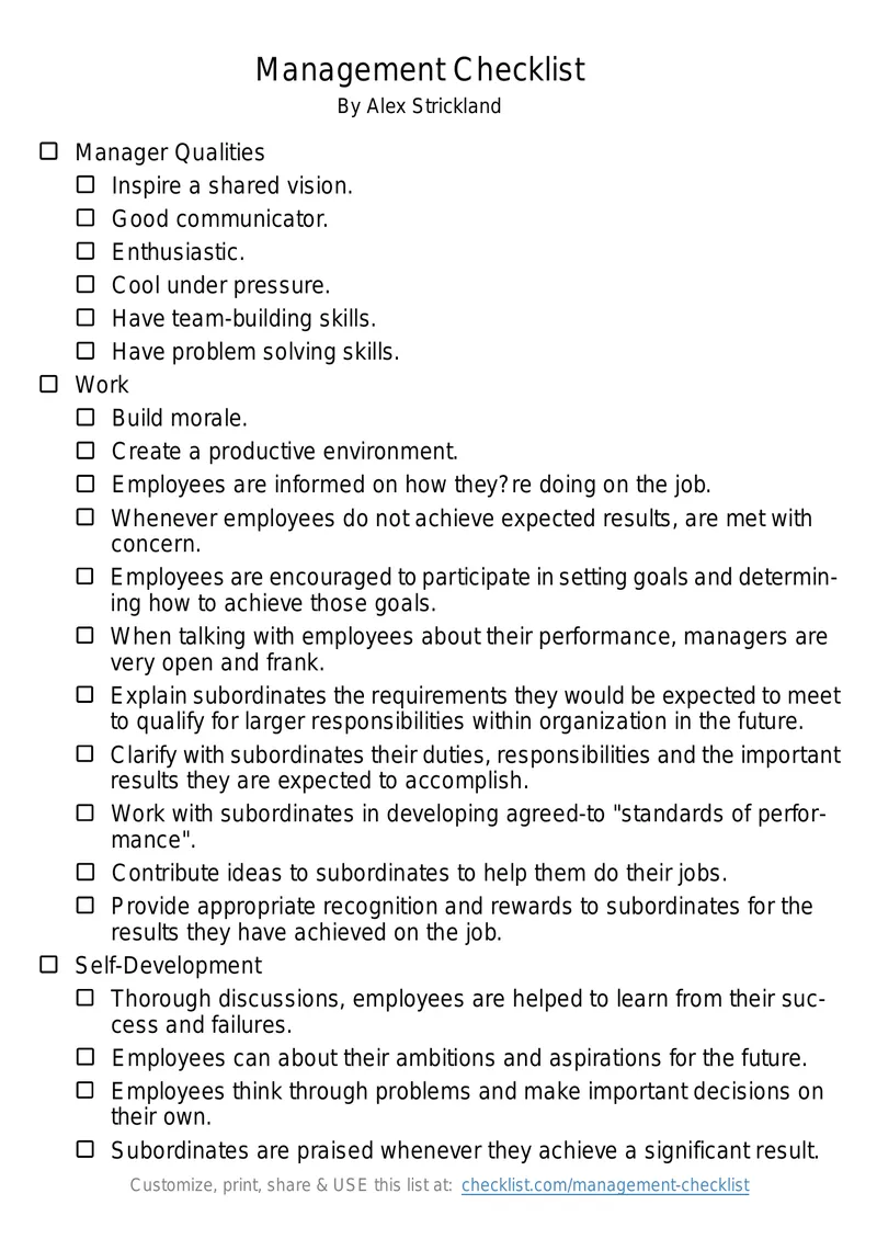 Management Skills Development Checklist
