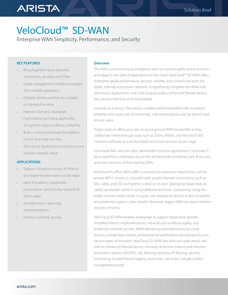 VeloCloud SD-WAN Solution Brief