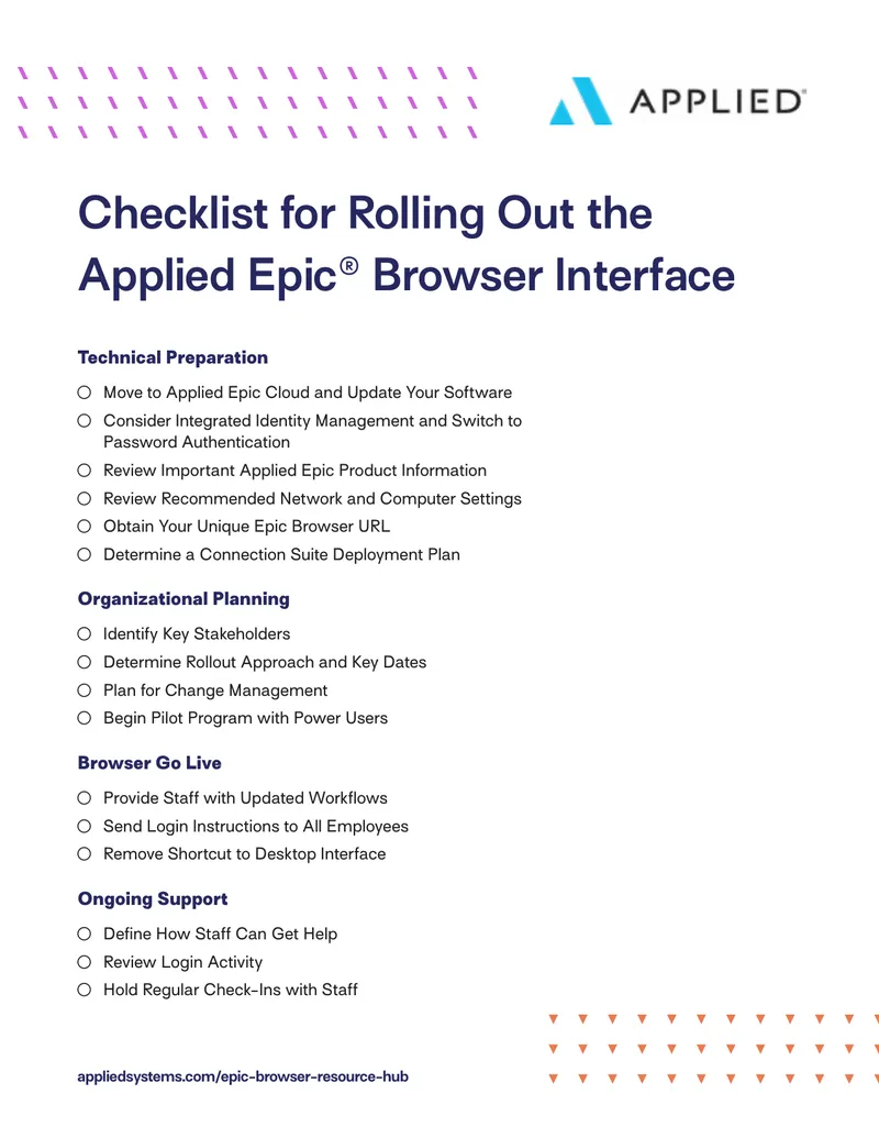 Checklist for Rolling Out the Applied Epic Browser Interface