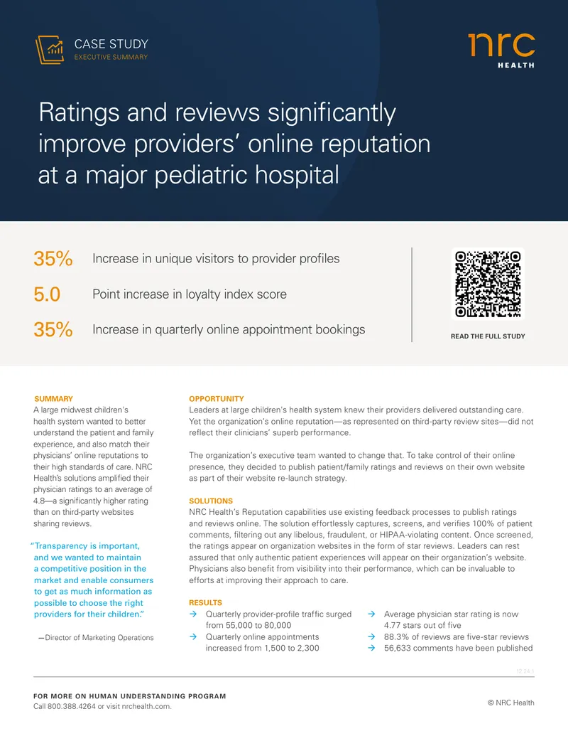 Improving Online Reputation for Pediatric Providers