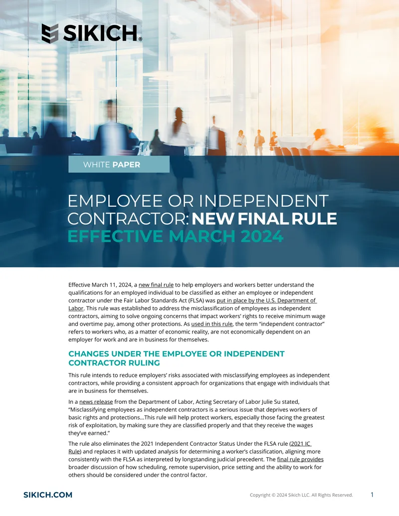 Employee or Independent Contractor Final Rule Overview