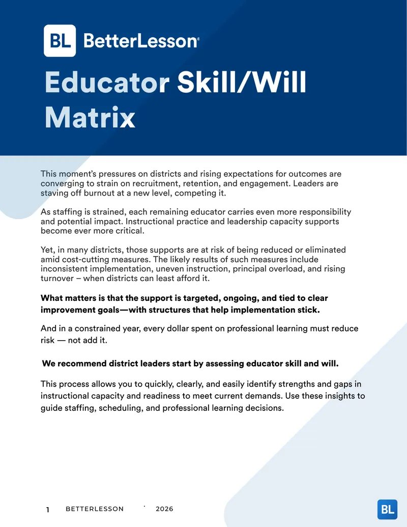 Educator Skill/Will Matrix for District Leadership