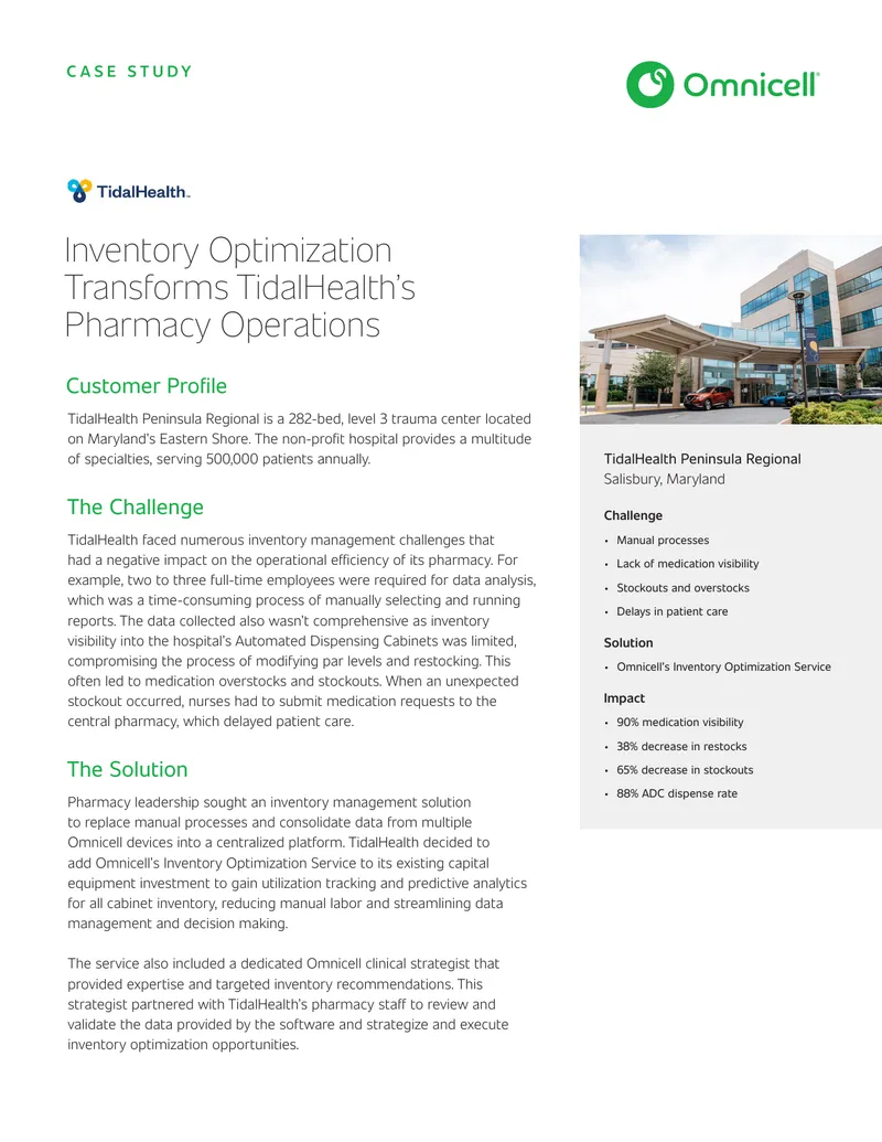 Inventory Optimization Case Study for TidalHealth
