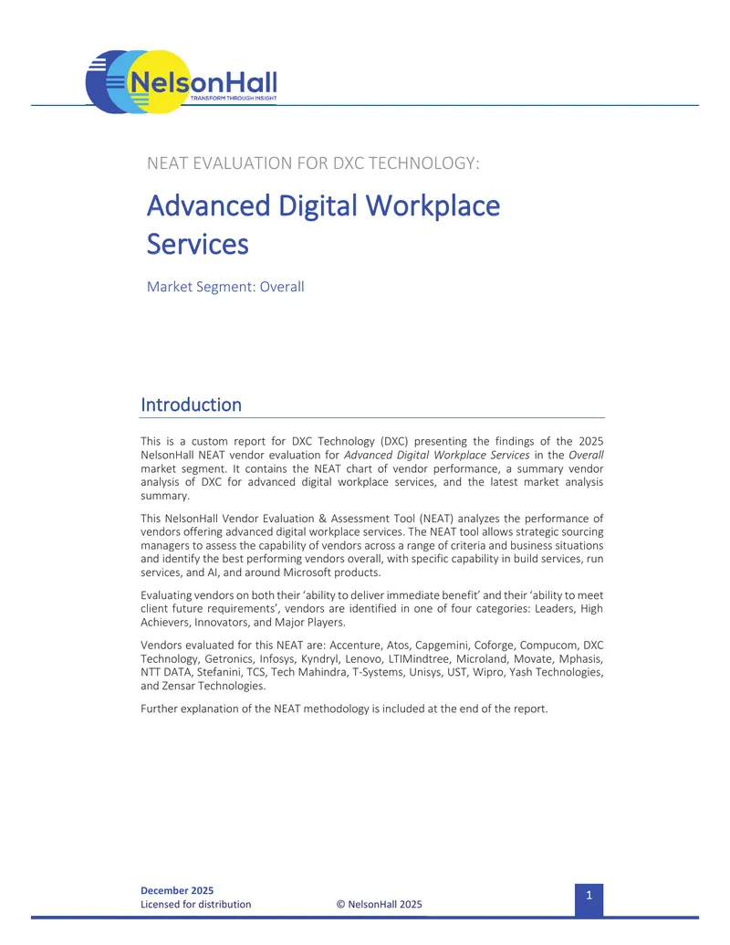 NEAT Evaluation for DXC Technology Advanced Digital Workplace Services