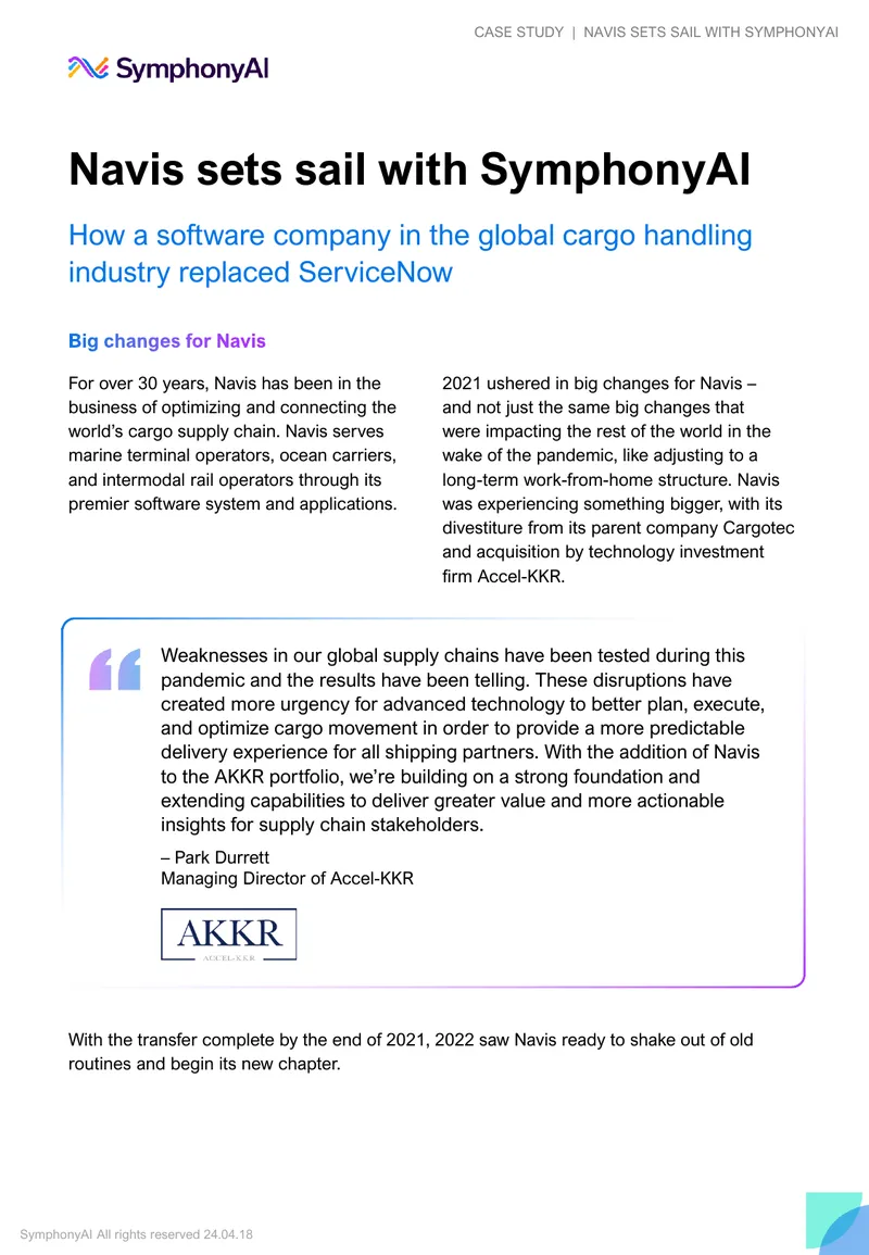 Navis Case Study on Replacing ServiceNow with SymphonyAI