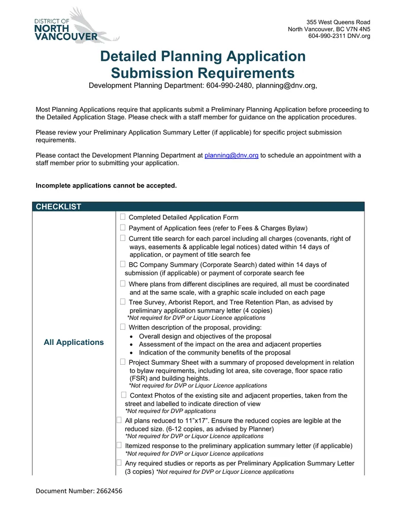 Detailed Planning Application Submission Requirements