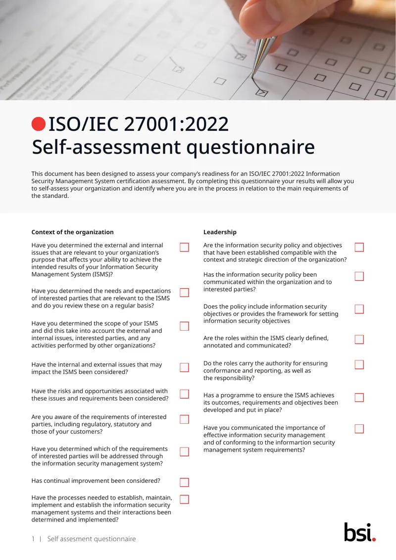 ISO/IEC 27001:2022 Self-Assessment Questionnaire