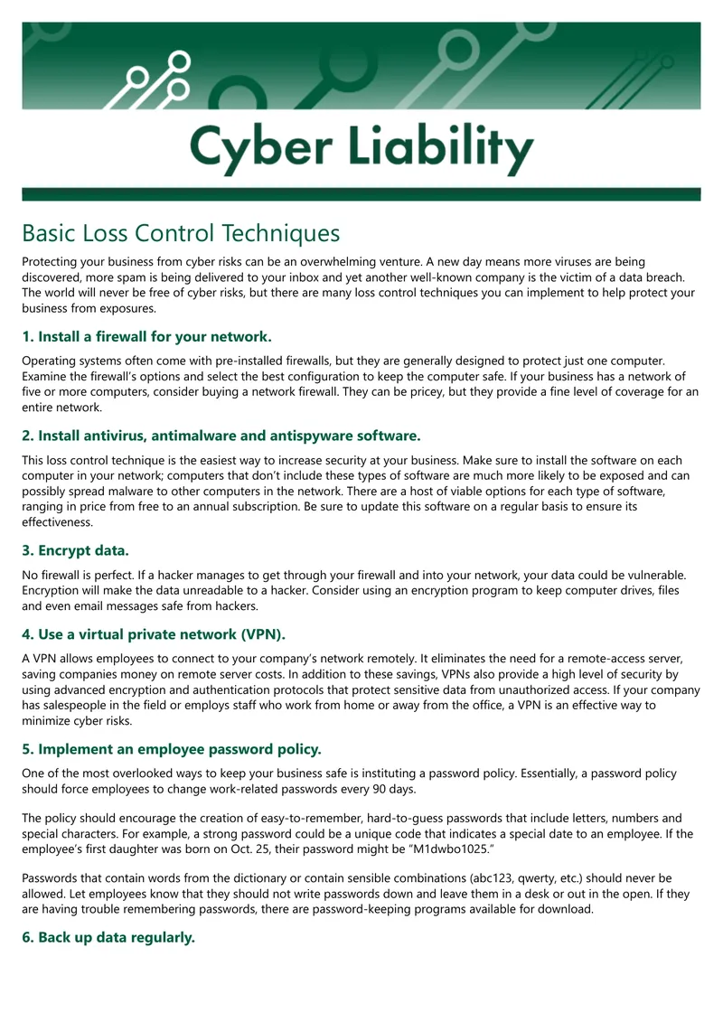 Basic Loss Control Techniques for Cyber Risks