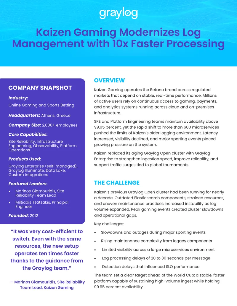 Kaizen Gaming Modernizes Log Management Infrastructure