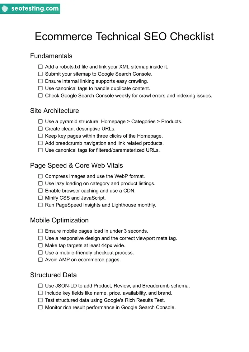 Ecommerce Technical SEO Checklist
