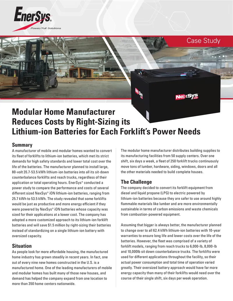 Modular Home Manufacturer Lithium-ion Battery Optimization