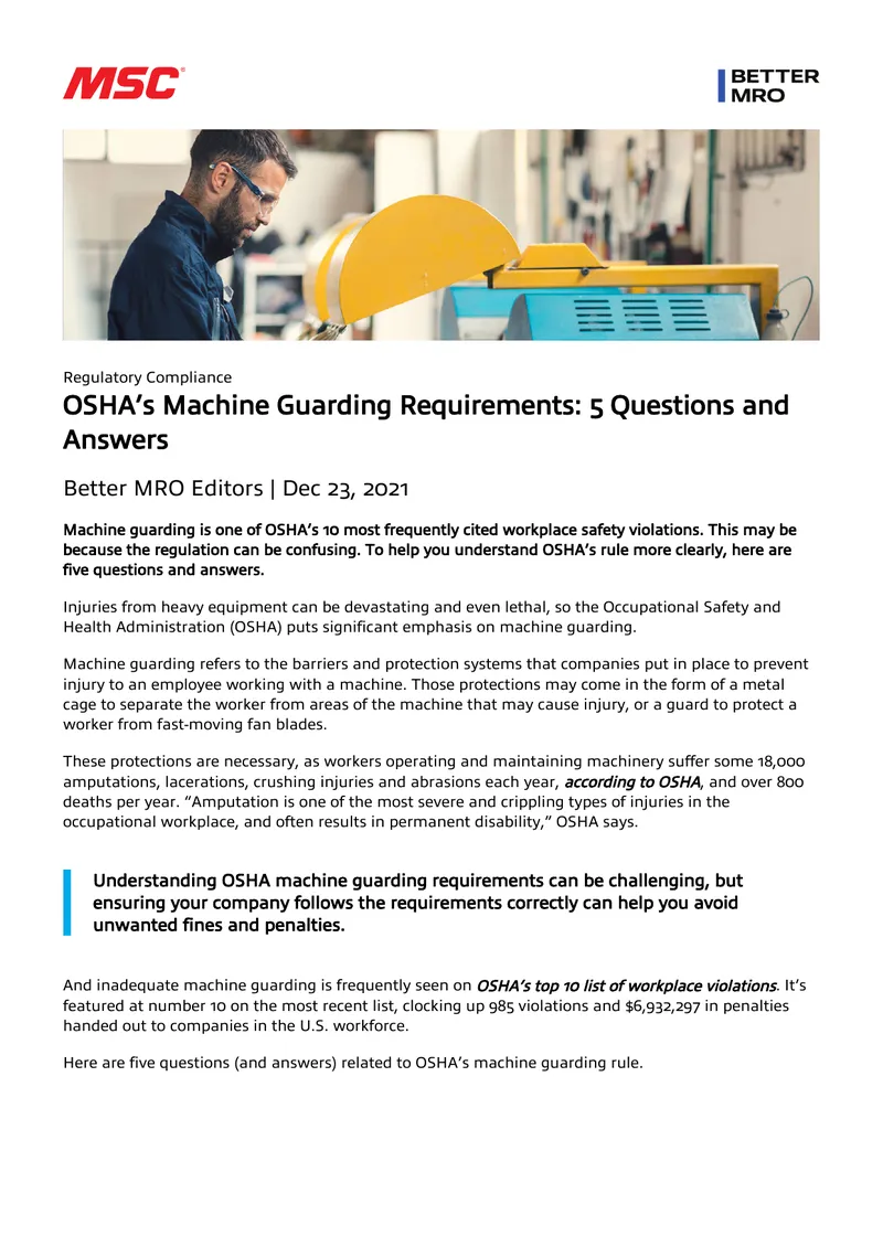 OSHA Machine Guarding Requirements Explained