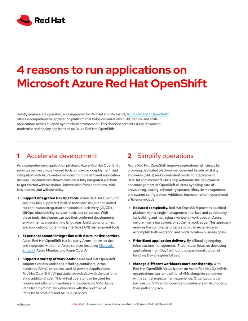 Checklist for Running Applications on Azure Red Hat OpenShift